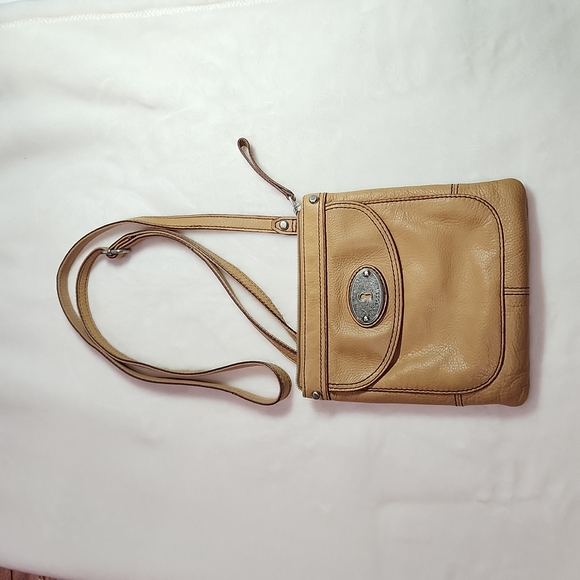 Fossil Bags Fossil Small Crossbody Purse Saddle Tan Heavy Leather